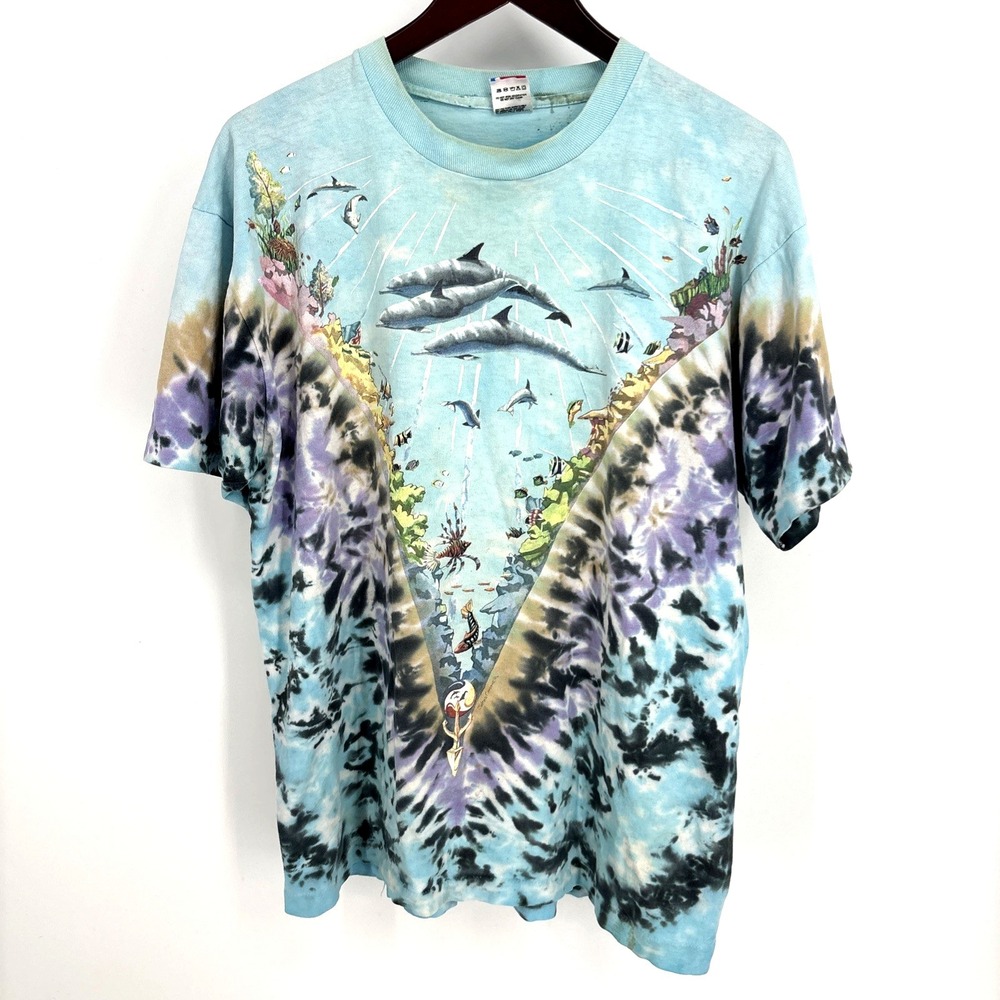Under The Sea Tie Dye Shirt Ocean OG Liquid Blue 1990 XL Half Baked‎